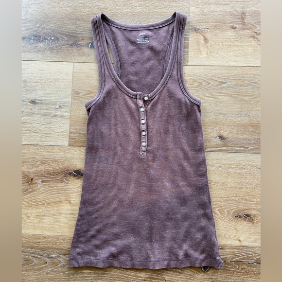 American Eagle Waffle Knit Button Tank - Picture 1 of 2